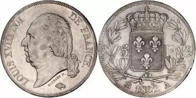 Frankreich 5 Francs Louis XVIII Roi de France - 1822 A Paris