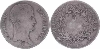 Frankreich 5 Francs Napoleon Emperor - Year 13 M Toulouse  - Silver - Fine