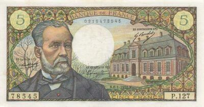 Frankreich 5 Francs Pasteur - 08-01-1970 - Serial P.127