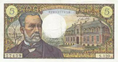 Frankreich 5 Francs Pasteur - 08-01-1970 Serial S.120 - VF - P .146