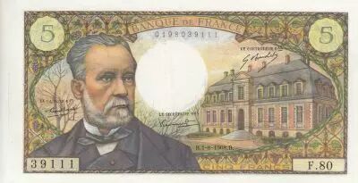 Frankreich 5 Francs Pasteur01-08-1968 - Serial M.81