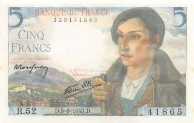 Frankreich 5 Francs Shepherd - 05-08-1943 Serial M.53 - aUNC