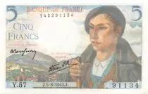 Frankreich 5 Francs Shepherd - 05-08-1943 Serial Y.57 - aUNC
