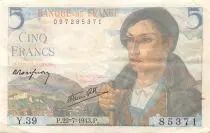 Frankreich 5 Francs Shepherd - 22-07-1943 Serial Y.39 - VF