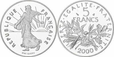 Frankreich 5 Francs Woman sowing seed  - 2000 - Proof