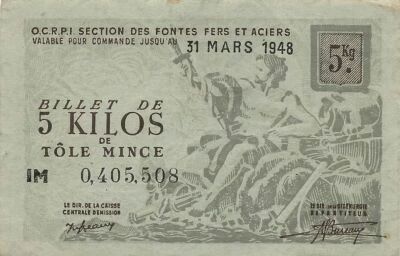 Frankreich 5 Kilograms of Thin Sheet Metal - OCRPI - March 31, 1948