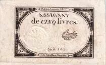 Frankreich 5 Livres  - 10 Brumaire Year II (31-10-1793) - Sign Berlioz - Serial 1162 - P. A.76