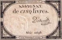 Frankreich 5 Livres  - 10 Brumaire Year II (31-10-1793) - Sign D\'osseville - Serial 23638 - P. A.76