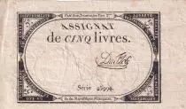 Frankreich 5 Livres  - 10 Brumaire Year II (31-10-1793) - Sign Duflog - Serial 25994- P. A.76