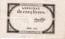 Frankreich 5 Livres  - 10 Brumaire Year II (31-10-1793) - Sign Duperthe - Serial 1845 - P. A.76