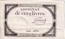Frankreich 5 Livres  - 10 Brumaire Year II (31-10-1793) - Sign G&eacute;rard  - Serial 26890 - P. A.76