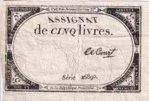 Frankreich 5 Livres  - 10 Brumaire Year II (31-10-1793) - Sign Lecourt - Serial 26890 - P. A.76