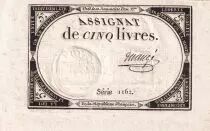 Frankreich 5 Livres  - 10 Brumaire Year II (31-10-1793) - Sign Mauge - Serial 1162 - P. A.76