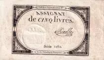 Frankreich 5 Livres  - 10 Brumaire Year II (31-10-1793) - Sign Mixelle - Serial 1162 - P. A.76