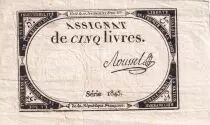 Frankreich 5 Livres  - 10 Brumaire Year II (31-10-1793) - Sign Roussel - Serial 1845 - P. A.76