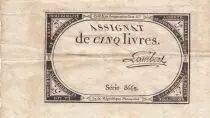 Frankreich 5 Livres - 10 Brumaire An II (31-10-1793) - Sign. Lambert - Serial 8662