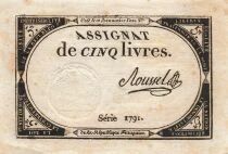 Frankreich 5 Livres - 10 Brumaire An II (31-10-1793) - Sign. Roussel
