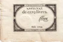 Frankreich 5 Livres - 10 Brumaire An II (31.10.1793) - Sign. Bancey - Serial 22033