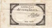 Frankreich 5 Livres - 10 Brumaire An II (31.10.1793) - Sign. Barba - Serial 22182