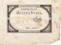 Frankreich 5 Livres - 10 Brumaire An II (31.10.1793) - Sign. Berlioz - Serial 22182