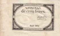 Frankreich 5 Livres - 10 Brumaire An II (31.10.1793) - Sign. Bertaut - Serial 8662