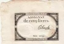 Frankreich 5 Livres - 10 Brumaire An II (31.10.1793) - Sign. Blanche - Serial 22033