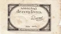 Frankreich 5 Livres - 10 Brumaire An II (31.10.1793) - Sign. Duval - Serial 22182