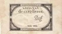 Frankreich 5 Livres - 10 Brumaire An II (31.10.1793) - Sign. Duval - Serial 8662