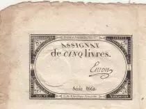 Frankreich 5 Livres - 10 Brumaire An II (31.10.1793) - Sign. Emon - Serial 8662