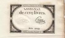 Frankreich 5 Livres - 10 Brumaire An II (31.10.1793) - Sign. Freux - Serial 22033
