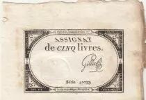 Frankreich 5 Livres - 10 Brumaire An II (31.10.1793) - Sign. Gilles - Serial 22033