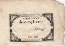 Frankreich 5 Livres - 10 Brumaire An II (31.10.1793) - Sign. Le Court - Serial 8662