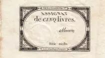 Frankreich 5 Livres - 10 Brumaire An II (31.10.1793) - Sign. Monnoro - Serial 22182