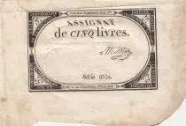 Frankreich 5 Livres - 10 Brumaire An II (31.10.1793) - Sign. Mortier - Serial 8662