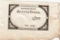 Frankreich 5 Livres - 10 Brumaire An II (31.10.1793) - Sign. Symon - Serial 22033