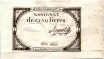 Frankreich 5 Livres 10 Brumaire An II (1793-10-31) - Sign. Roussel