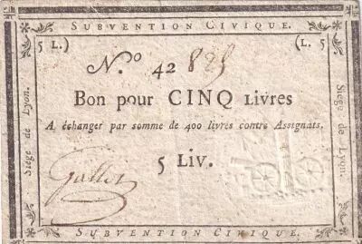 Frankreich 5 Livres Si�ge de Lyon - 31-08--1793 - number 42829