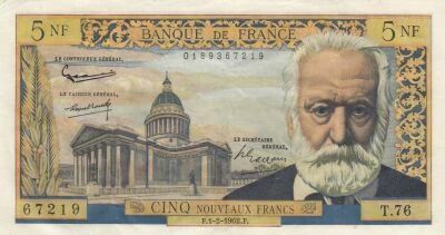 Frankreich 5 NF - Victor Hugo - 01-02-1962 Series - T.76