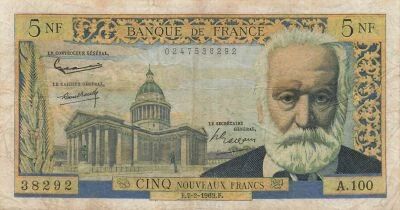 Frankreich 5 NF - Victor Hugo - 07-02-1963 - Serial A.100