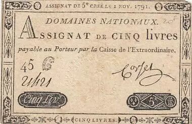 Frankreich 5 Pounds - 01-11-1791 - Sign. Corsel - Serial 45G