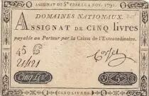 Frankreich 5 Pounds - 01-11-1791 - Sign. Corsel - Serial 45G