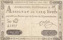 Frankreich 5 Pounds - 01-11-1791 - Sign. Corsel - Serial 50D