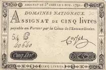 Frankreich 5 Pounds - 01-11-1791 - Sign. Corsel - Serial 54G