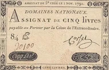 Frankreich 5 Pounds - 01-11-1791 - Sign. Corsel - Serial 84E