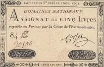 Frankreich 5 Pounds - 01-11-1791 - Sign. Corsel - Serial 84E