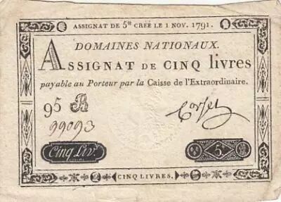 Frankreich 5 Pounds - 01-11-1791 - Sign. Corsel - Serial 95B