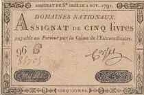 Frankreich 5 Pounds - 01-11-1791 - Sign. Corsel - Serial 96G