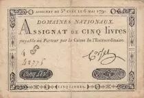 Frankreich 5 Pounds - 06-05-1791 - Sign. Corsel - Serial 4F