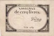Frankreich 5 Pounds - 10 Brumaire Year II (31-10-1793) - Sign. Didier - Serial 2269