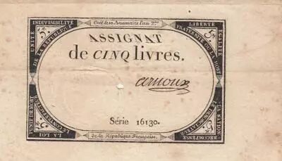 Frankreich 5 Pounds - 10 Brumaire Year II (31.10.1793) - Sign. Arnoux - Serial 16130